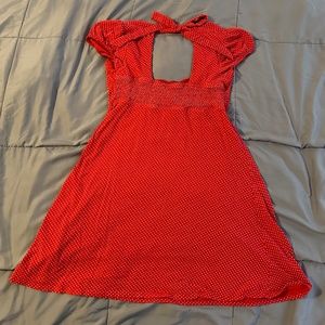 Red summer dress with tiny polka dots